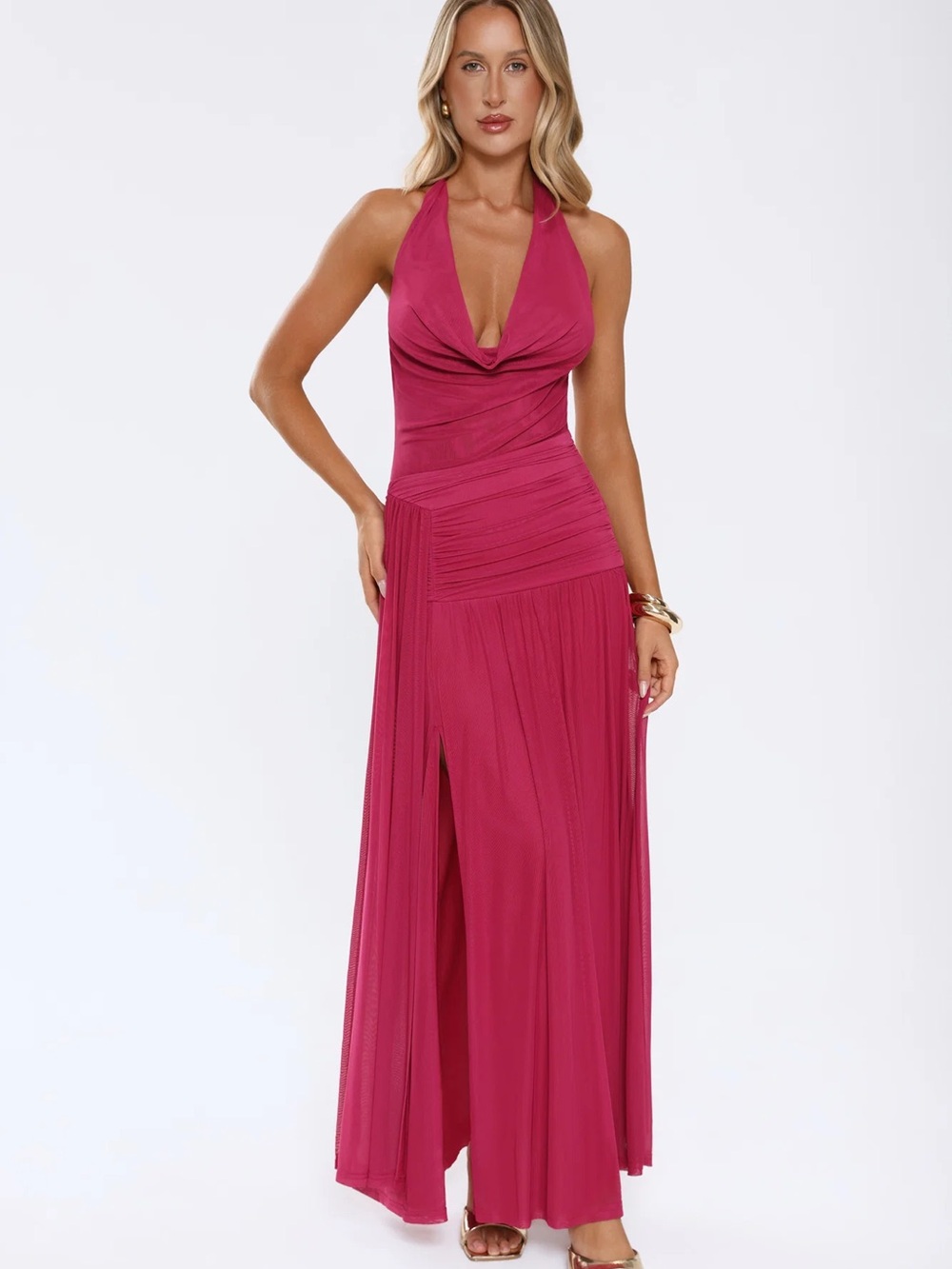 NWT Hello Molly STAY ICONIC ALWAYS MESH HALTER MAXI DRESS PINK